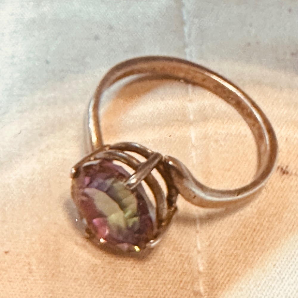 925 Sterling Silver Mystic Topaz Offset Oval Bypass Ring - Picture 11 of 14